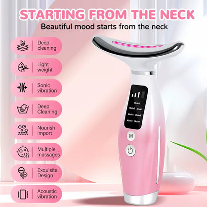 Neck and Face Massager Tools Portable Facial Beauty Device Facial Vibration with 7 Color LED Lights for Skin Care