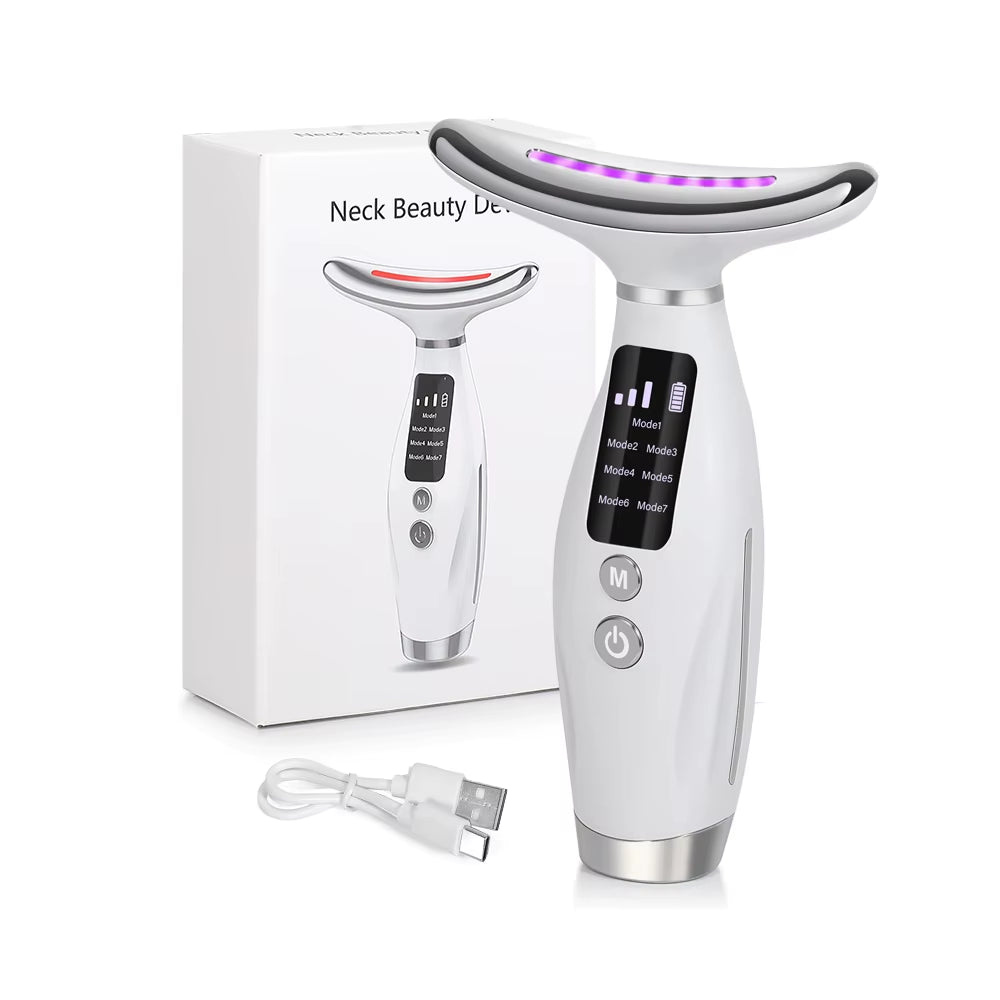 Neck and Face Massager Tools Portable Facial Beauty Device Facial Vibration with 7 Color LED Lights for Skin Care