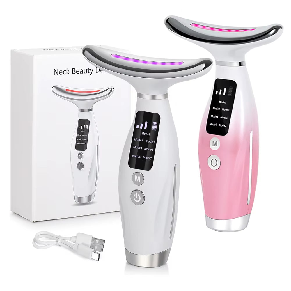 Neck and Face Massager Tools Portable Facial Beauty Device Facial Vibration with 7 Color LED Lights for Skin Care