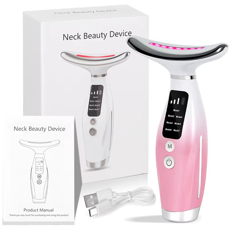 Neck and Face Massager Tools Portable Facial Beauty Device Facial Vibration with 7 Color LED Lights for Skin Care