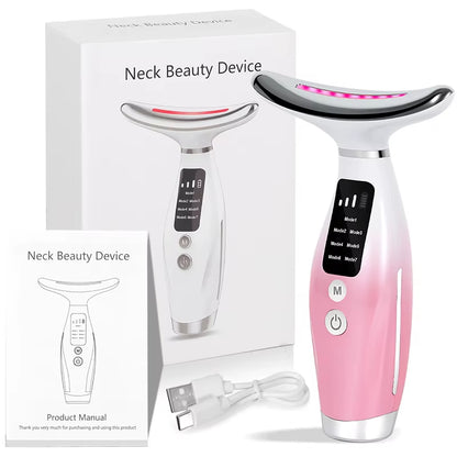 Neck and Face Massager Tools Portable Facial Beauty Device Facial Vibration with 7 Color LED Lights for Skin Care