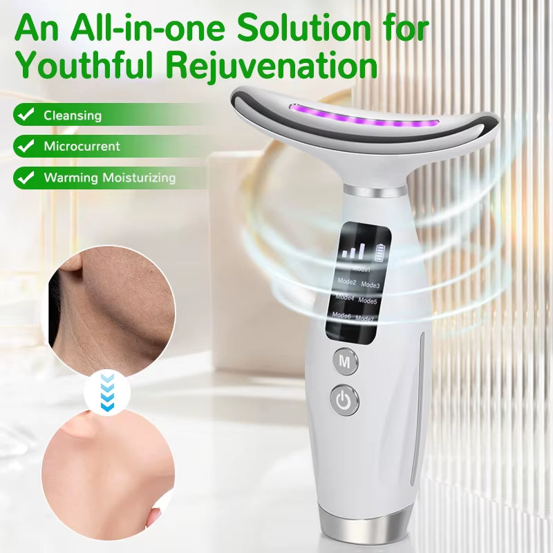 Neck and Face Massager Tools Portable Facial Beauty Device Facial Vibration with 7 Color LED Lights for Skin Care