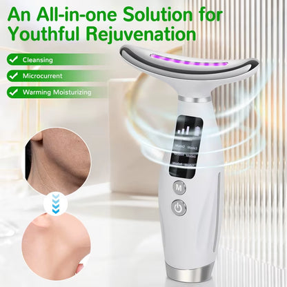 Neck and Face Massager Tools Portable Facial Beauty Device Facial Vibration with 7 Color LED Lights for Skin Care